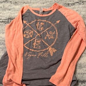 Gray and Coral Long Sleeve Graphic Tee